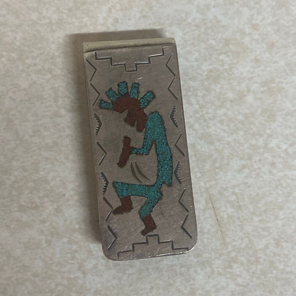 Vintage Native American Kokopelli Sterling Silver Signed B Money Clip